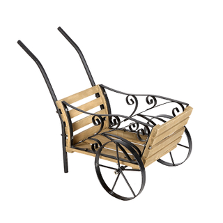 Wooden Flower Cart Wagon Decorative Indoor Outdoor Garden Planter Moveable Garden Cart